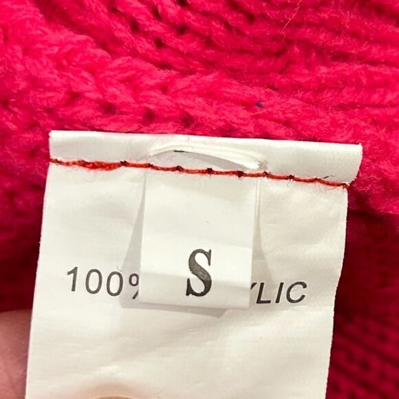 Women's Sweater Size Small Pink Crew Neck Acrylic Checked Pink Design #O1421 - Picture 6 of 6